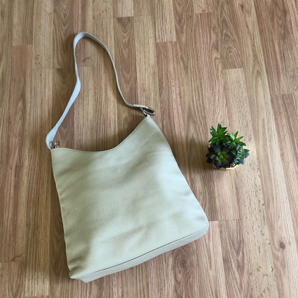 E.G.G. FIRENZE ITALY Ivory Taupe GENUINE Leather Bag Crossbody Shoulder Purse